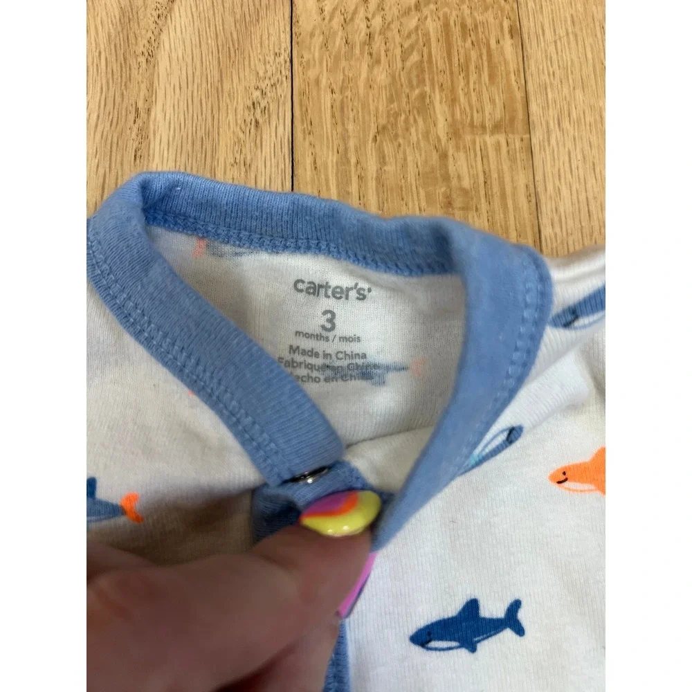 Carter's Shark Romper Short Sleeve Neon Baby 3M White